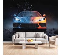Sci-Fi Futuriste Papier Peint Panoramique Voiture Sport Mur Brisé Nébuleuse | Papier Peint Poster Mural Intissé 300x210 cm pour Salon Chambre Bureau, Personnalisé Décoration Murale, Facile À Poser