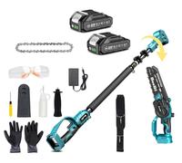 Scie à batterie pour jardin - Élagueur à batterie - Lame de 20 cm - Tige d'extension de 3 mètres - 2-en-1 - Moteur sans balais - 2 batteries de 2,0 Ah