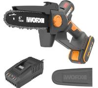 WORX Mini Tronçonneuse sans fil 20V WG327E | Guide 15 cm, graissage automatique, remplacement de chaîne sans outil et PowerShare