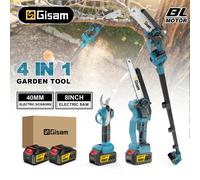 Scie à branches sans fil Gisam 4 en 1, tronçonneuse et sécateur, outil de jardin avec perche télescopique pour batterie Makita 18V No Battery No Plug