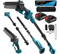 Scie à branches sans fil, scie à branches professionnelle pour tronçonneuses 18V, 2 en 1 : mini-tronçonneuse sans fil de 6 pouces et télescopique avec batterie 21V 4000mAh. Scie à branches électrique
