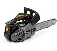 Scie à chaîne APR 25 (10 pouces), pour l'élagage et les travaux de bois domestiques. Lame de coupe de 25 cm (10 pouces). Moteur à essence de 25,4 cc, 900 W. Vitesse de la chaîne : 21 m/s. Pompe à huil