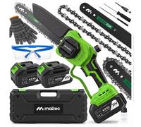 Scie à chaîne compacte MalTec avec 2 batteries, scie d'élagage 4Ah, 21V, 8 pouces, chargeur, moteur sans balais, Mastercut 1050W