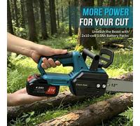 Scie à chaîne électrique AIORBER, 21V, 1000W, avec 2 batteries, lame de 12 pouces, idéale pour l'élagage, le travail du bois et la coupe de bûches. Couleur : bleu