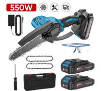 Scie à chaîne électrique compacte - Scie à chaîne électrique pour travaux d'élagage - Lame de 15 cm - Lubrification automatique de la chaîne - 2 batteries - Idéale pour le jardin et l'élagage