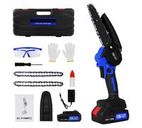 Scie à chaîne électrique sans fil 21V, lame de 15 cm - Mini-scie à chaîne maniable - Moteur sans balais - Batterie 1,5 Ah - Chargeur rapide - 2 chaînes - Verrouillage de sécurité