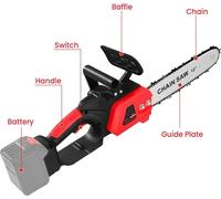 Scie à chaîne électrique sans fil - 30 cm. Scie à moteur - 3500W, moteur sans balais - 21V - 2 batteries incluses - Profondeur de coupe jusqu'à 40 cm - Prise européenne