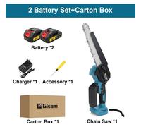 Scie à chaîne électrique sans fil de 20 cm - Moteur électrique - Moteur 18 V sans balais - Scie à bois portative - Fonctionnement sans fil - 2 batteries incluses