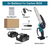 Scie à chaîne électrique sans fil de 20 cm - Moteur sans balais - 20V - 1800 tr/min - Portative - Pour l'élagage et le travail du bois - Coffret comprenant 2 batteries