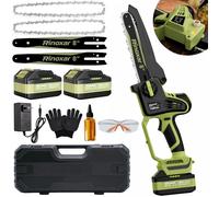 Scie à chaîne électrique sans fil, format mini, 8 pouces, 1800W, moteur sans balais, scie à chaîne manuelle, 2 batteries 18V/5200mAh, lubrification automatique, tension de la chaîne réglable sans outi