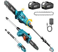 Scie à chaîne électrique sans fil - Lame de 20,3 cm - Tige télescopique de 2,5 mètres - Moteur sans balais - 2 batteries de 4 Ah