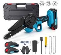 Scie à chaîne électrique sans fil, mini-format – Scie à chaîne sans fil – Lame de 15 cm – 21 V – 2 batteries – Idéale pour les travaux de jardin et de bois