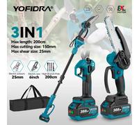 Scie à chaîne électrique sans fil YOFIDRA, télescopique, 3 en 1, pour branches hautes, outil de travail du bois et d'élagage, compatible avec les batteries Makita. 32MM 8inch Set-1