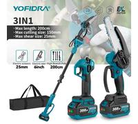 Scie à chaîne électrique sans fil YOFIDRA, télescopique, 3 en 1, pour branches hautes, outil de travail du bois et d'élagage, compatible avec les batteries Makita. 32MM 8inch Set-2