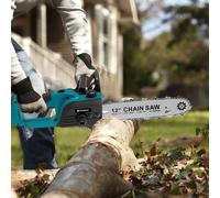 Scie à chaîne électrique - Scie à ébrancher sans fil - Moteur sans balais - 1300 W - Lame de 30 cm - 2 batteries - Bleu