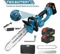 Scie à chaîne électrique - Scie à moteur sans fil de 30 cm, 2200W - Moteur sans balais - Sans fil - Rechargeable - Livrée avec 2 batteries - Indicateur de niveau de batterie