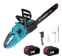 Scie à chaîne électrique - Scie à moteur sans fil de 40 cm - Moteur sans balais de 3500 W - Scie de jardin pour la coupe - Livrée avec 2 batteries - Prise européenne