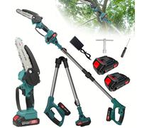 Scie à chaîne électrique - Scie d'élagage télescopique - Lame de 15 cm - Fonctionnement sur batterie - Pour les branches hautes - 2 batteries - Compatible avec les batteries Makita 18V