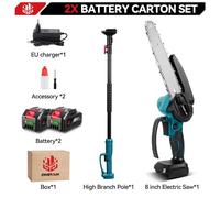 Scie à chaîne électrique sur perche télescopique - Alimentée par batterie - Moteur sans balais de 5500 W - Lame de 20 cm - Perche télescopique - 18 V sans fil - Coffret comprenant 2 batteries