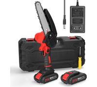 Scie à chaîne mini 21V - Scie sauteuse sans fil - Lame de 15 cm - Utilisation à une main - Scie à bois sans fil - Chargeur 220–240V, prise EU