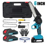 Scie à chaîne mini sans fil - Scie d'élagage électrique - Lame de 15,24 cm - 2 batteries - Rechargeable - Portative - Pour le bois et le jardin