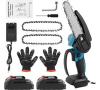 Scie à chaîne mini - Scie à chaîne sans fil de 15 cm - Moteur sans balais - Scie d'élagage sans fil - Pour le bois et le jardinage - Batterie 21V - Longueur de la lame : 15 cm