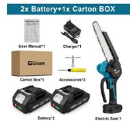 Scie à chaîne sans fil - Mini scie à chaîne - Moteur sans balais - Lame de 20 cm - Batterie 18V - Coffret comprenant 2 batteries - Idéale pour la coupe de bois et l'élagage de haies et d'arbres