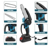 Scie à chaîne sans fil - Mini-scie d'élagage - 15 cm - 18 V - 2 batteries - Lubrification automatique de la chaîne - Portable - Pour bricoleurs