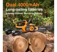 Scie à chaîne sans fil - Moteur sans balais - Lame de 30 cm - 20 V - Lubrification automatique de la chaîne - 2 batteries de 4,0 Ah - Pour le bois et le jardin