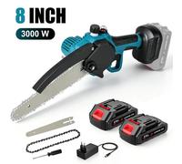 Scie à chaîne sans fil - Scie d'élagage électrique - Lame de 20,3 cm - 3000 W - Portative - Sans fil - Livrée avec 2 batteries