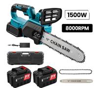 Scie à chaîne sans fil - Scie d'élagage électrique - Sans balais - 1500 W - Lame de 30 cm - Compatible avec batterie 18 V - Couleur : bleu