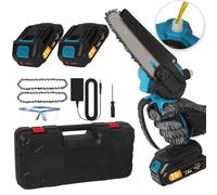 Scie à chaîne sans fil - Scie d'élagage sans fil - Sans balais - Lame de 15 cm - 2 batteries - Idéale pour le jardin et le travail du bois