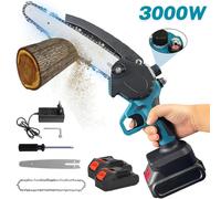Scie à chaîne - Scie à chaîne sans fil - Lame de 20 cm - 3000 W - 2 batteries - Poignée ergonomique antidérapante - Protection de sécurité