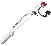 Scie à chaîne télescopique à essence – Moteur 43cc, 1,25 kW – Longueur du manche : 2,4 à 3,5 mètres – Lame de 30 cm – Démarrage manuel – Rouge – Chaîne en acier au manganèse
