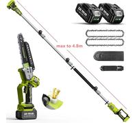 Scie à chaîne télescopique sans fil - Moteur sans balais - Lame de 20,3 cm - Tête moteur pivotante à 180° - 2 batteries de 4 Ah - Portée de travail jusqu'à 4,8 mètres
