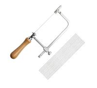 Scie à Chantourner Manuelle avec 12 Lames, Arc de Scie Réglable 3-15 cm, Manche en Bois, Scie à Métaux pour Modélisme, Bois, Métal Tendre, Bijouterie et Bricolage