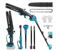 Scie à élaguer professionnelle sans fil chaîne compatible avec Makita 18V, 8 pouces Scie à élaguer sans Balais avec manche télescopique électrique hauteur travail du sécateur (Sans batterie)