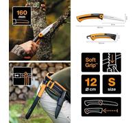 Scie à main pour bois brut - pliable - longueur de lame 16 cm - acier/plastique - Xtract SW73 - longueur 35 cm - noir/orange