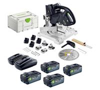 Scie à moulures sans fil Festool SYMC 70 EB-Basic 36 V (2 x 18 V) 216 mm + 4 batteries 8,0 Ah + double chargeur + Systainer