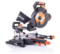 Scie à onglet professionnelle Evolution R255SMS, alimentation secteur, 2000 watts, diamètre de lame de 255 mm, guidage laser