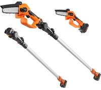 Scie à perche et mini-tronçonneuse sans fil 2 en 1, tronçonneuse à perche avec batterie 20 V 2 Ah, capacité de coupe de 5 pouces, perche de 8 pieds pour couper les branches et élaguer les arbres (batt