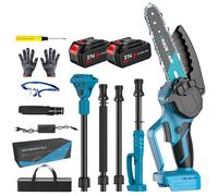 Scie à perche sans fil 21V, mini tronçonneuse 6", scie d'abattage électrique 2-en-1 avec perche d'extension de 2 m, réglable à 180° ° Coupe d'angle, 30 cm, pour batterie Makita Bleu