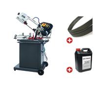 Scie à ruban mobile pour métaux -45°/+60° capacité de coupe ronde 128 mm 0,55 kW 230V 3 lames de scie et 5L d'huile de refroidissement Torros SC135G PACK