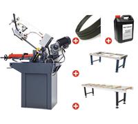 Scie à ruban pour métaux 0-60° capacité 225 mm 1,5 kW 400V 2 vit. avec 2 convoyeurs 1M et 2M 5 lames de scie et 5L d'huile de refroidissement Torros SC280G PACK 2