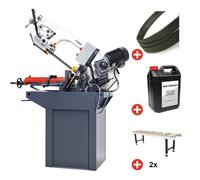 Scie à ruban pour métaux 0-60° capacité 225 mm 1,5 kW 400V 2 vit. avec 2 convoyeurs de 2M 5 lames de scie et 5L d'huile de refroidissement Torros SC280G PACK 4M
