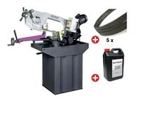 Scie à ruban pour métaux 0-60° capacité de coupe ronde 225 mm 1,1 kW 400V 2 vitesses y compris 5 lames de scie et bidon de 5L Optisaw S275P PACK 1