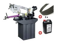 Scie à ruban pour métaux 0-60° capacité ronde 225 mm 1,5 kW 230V vitesses variables inclus 5 lames de scie et bidon de 5L Optisaw S275NV PACK 1