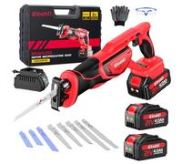 Scie alternative sans fil sans balais - 3300 SPM, double batteries 21 V 4,0 Ah et chargeur rapide, kit de lames bimétalliques/bois, faible bruit léger pour bois, métal, PVC et élagage (étui de