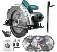 Scie circulaire 1200 W 5200 tr/min – lame de scie 185 mm, coupe en biais 0-45°, profondeur de coupe maximale 60 mm, avec lames de scie en carbure 24T/40T/60T, vitesse variable, plaque de base en alumi