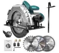 Scie Circulaire 1200W avec Rail de Guidage, Scie Circulaire Électrique Filaire 5200RPM, Profondeur de Coupe Max : 60mm (90°) et 45mm (45°), 3 Lames de Scie Ø : 185mm (24T + 40T + 60T) pour Bois, PVC